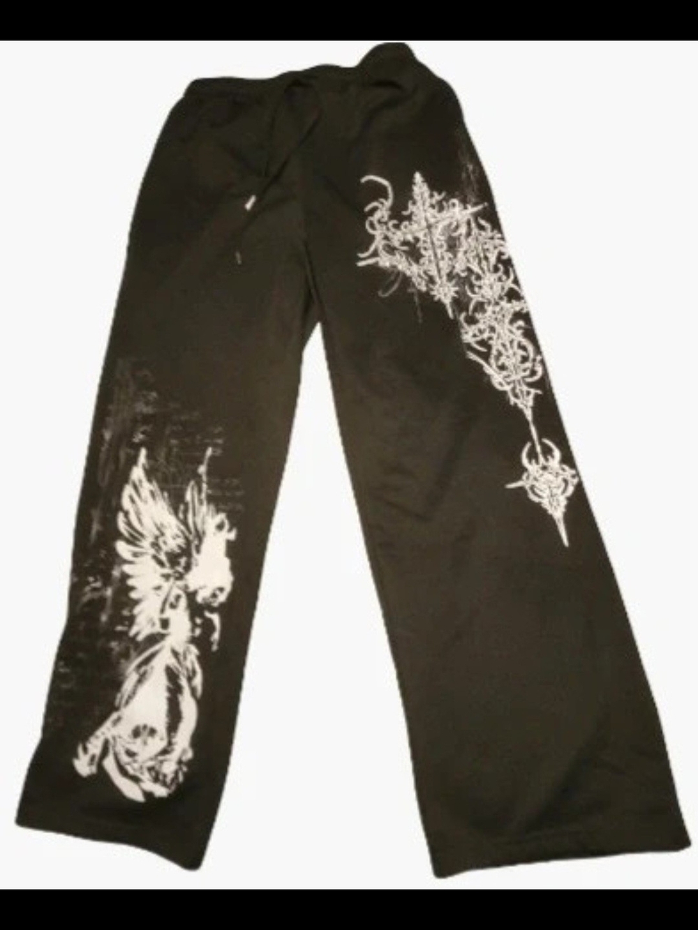 Mens ROMWE Black Wide Leg Sweatpants  Gothic Graphic Side Prints Size Medium